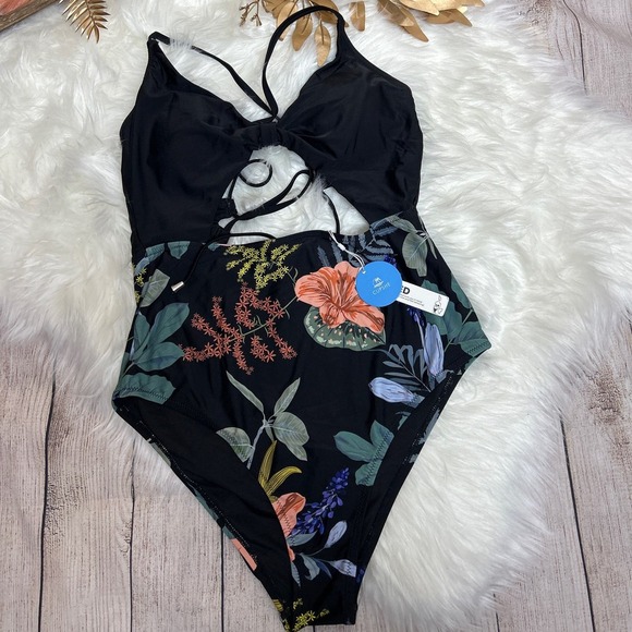 *Cupshe Ensley Floral and Black Cut-Out One Piece Swimsuit Size XL - Picture 2 of 7